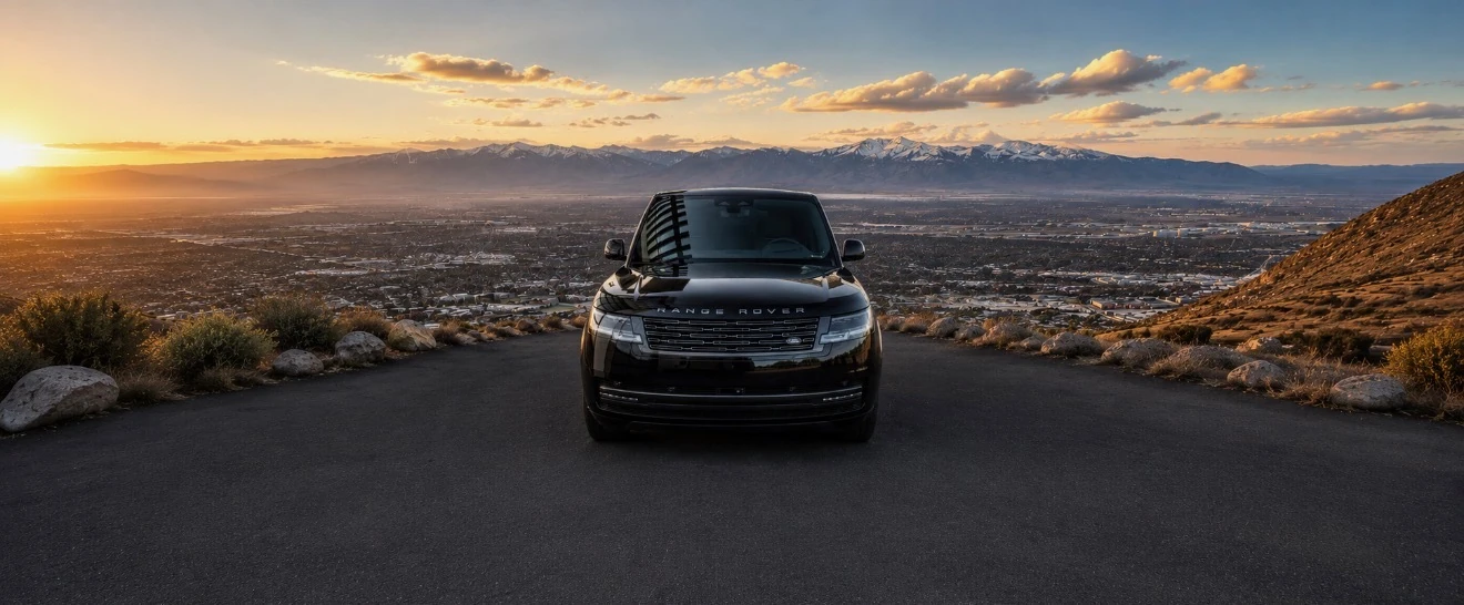 Black Range Rover overlooking the Salt Lake Valley after an Echelon detail